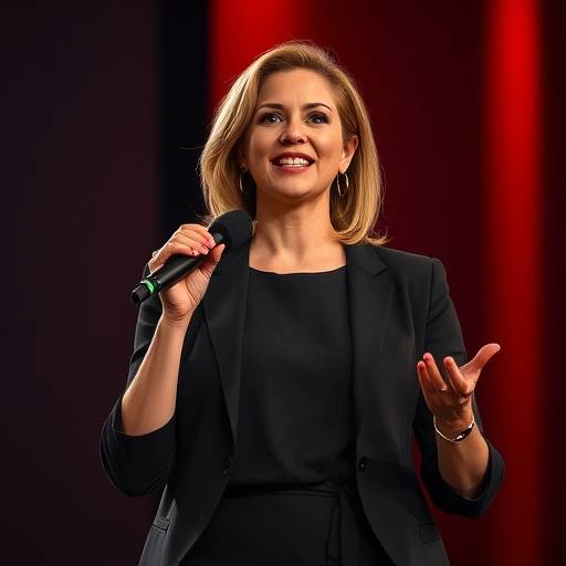 Una donna che parla in pubblico con sicurezza e carisma