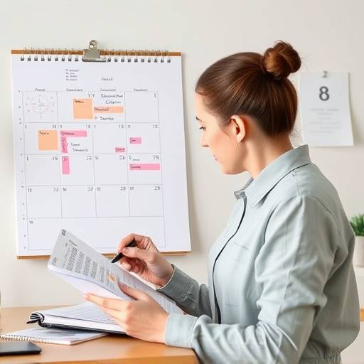 Una persona che pianifica la sua giornata con un'agenda e un calendario